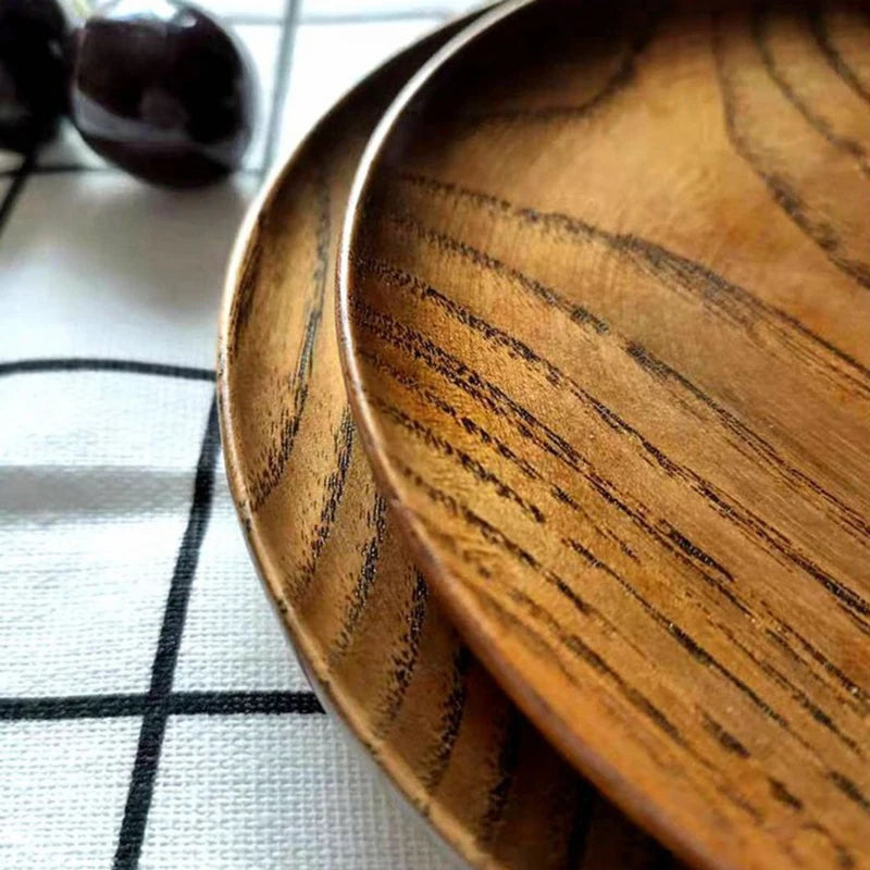 Round Solid Wood Plate Acacia Wood Fruit Dishes Wooden Saucer Tea Tray Dessert Dinner Breakfast Plate Tableware Dishes