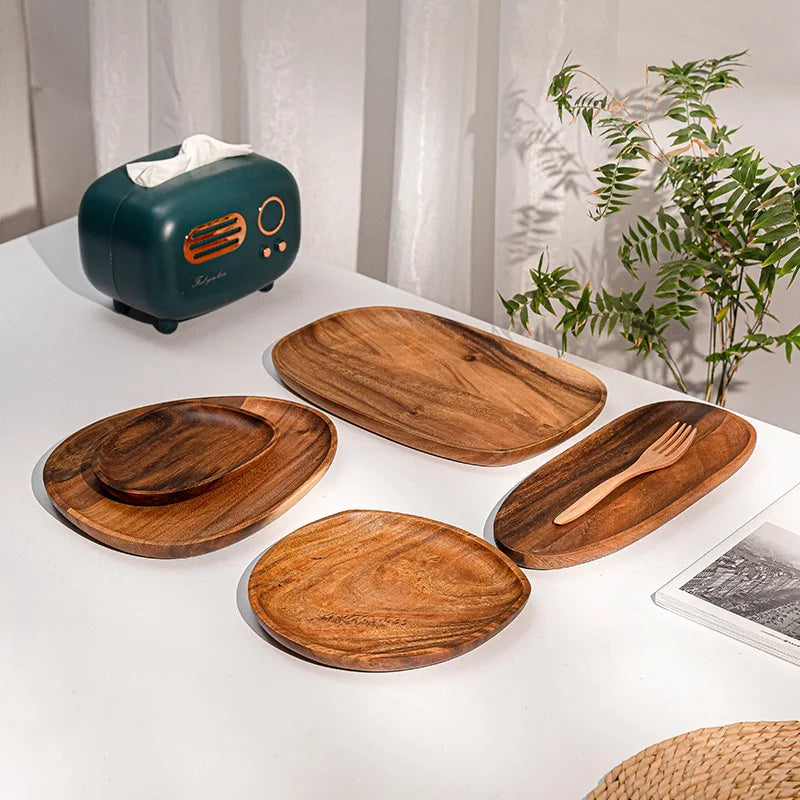 Solid Wood Dinner Plates Irregular Oval Serving Tray Fruit Dishes Dry Fruit Sushi Tea Tray Bread Wooden Plate Home Decoration