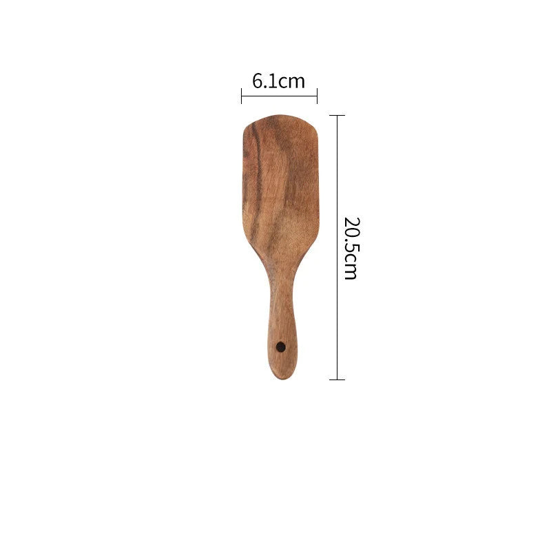 Teak Wood Long Handle Spatula Kitchen Turner Non Stick Cooking Utensils Wooden Salad Spatula Baking Scraper Rice Shovel Cookware