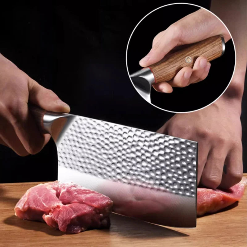 Cuchillo de Cocina Forjado – Acero Inoxidable, Rebanador Profesional con Diseño Martillado