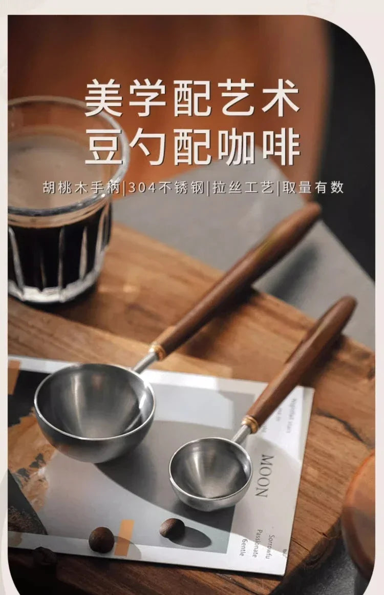 25ml Wooden Handle Stainless Steel Coffee Scoop Tablespoon Measuring Spoon Walnut Wood Long Handle Coffee Spoons Cafe Decoration