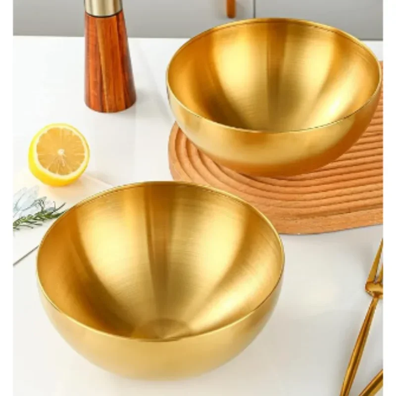 304 Golden Stainless Steel Fruit Salad Bowls Large Capacity Korean Style Food Container Soup Rice Noodle Kitchen Tableware