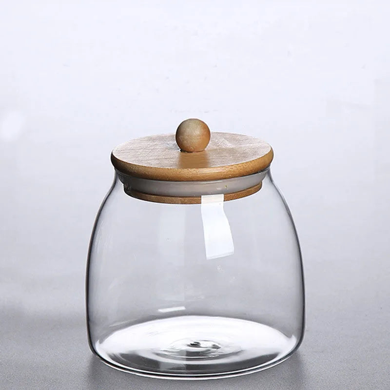 Wooden Lid Glass Sealed Jar Food Container Tea candy Kitchen Storage Bottle Jar Large Capacity Sealed For Kitchen Mason Jars