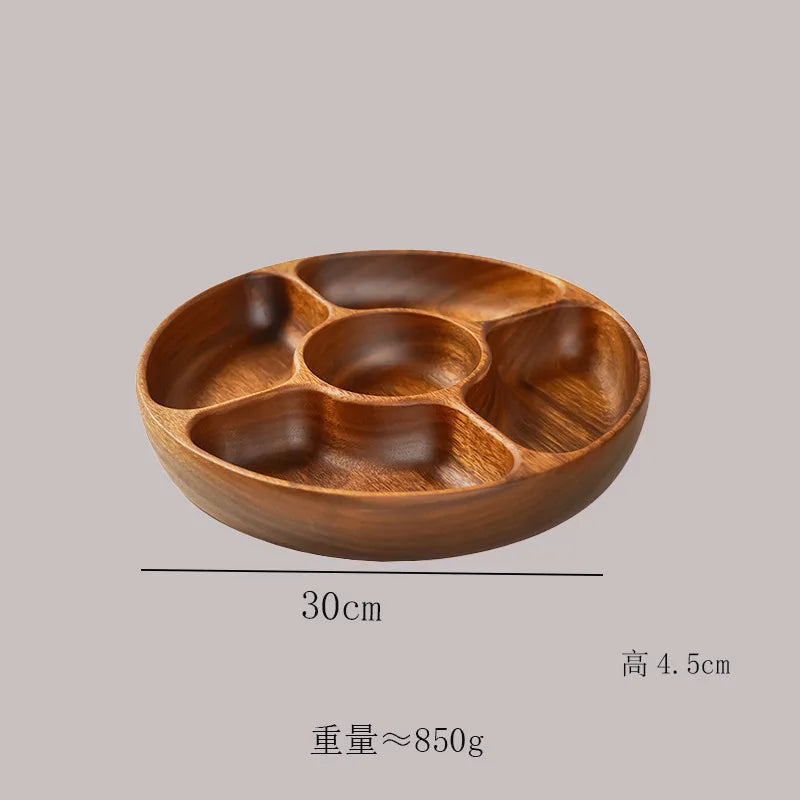 Acacia Wood Whole Wood Salad Bowl Dry Fruit Plate Fruit Snack Split Bowl Salad Boat Plate Walnut Fruit Plate Trays Decorative