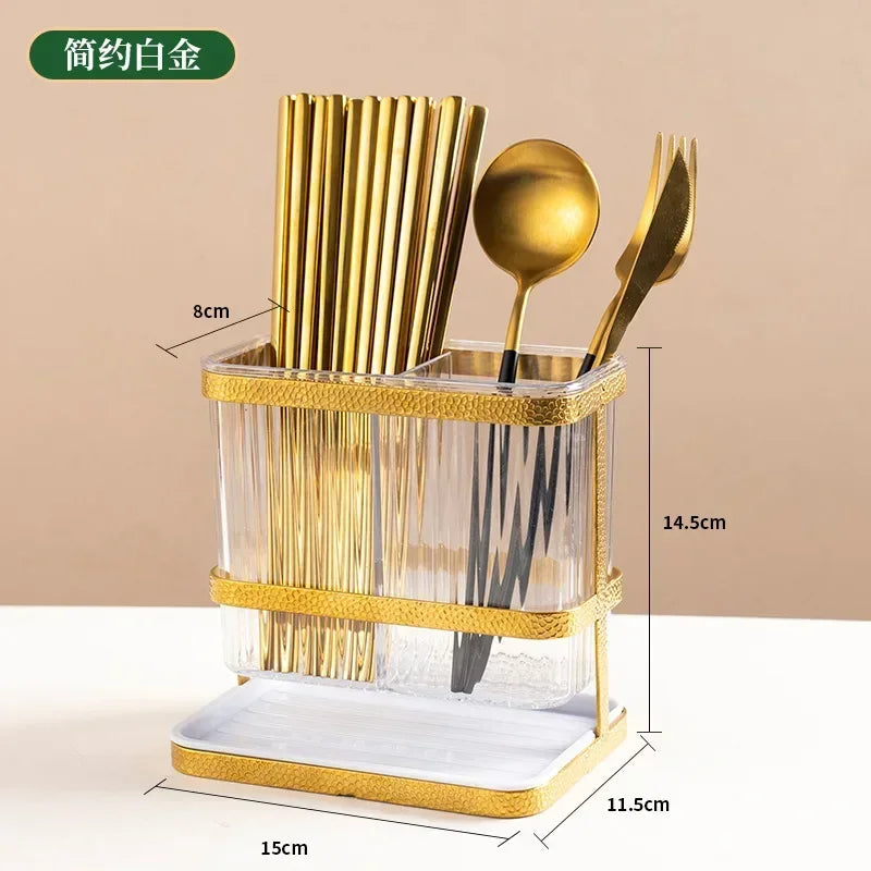 Light Luxury Double Layer Chopsticks Holder, Tableware Cage, Punch-Free, Fork, Spoon, Draining Tray, Kitchen Storage, Hanging