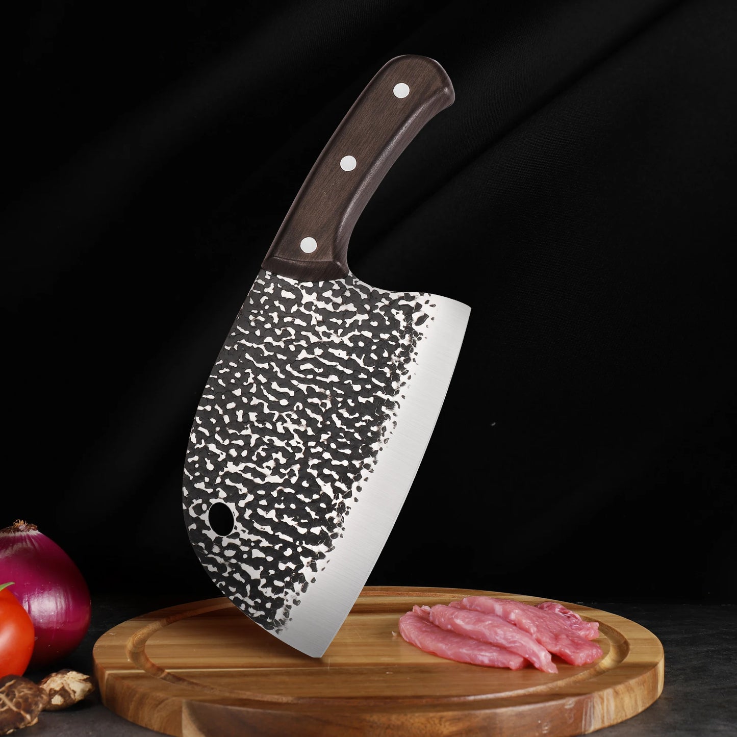 Cuchillo de Carnicero Forjado – Acero Inoxidable, Mango de Madera, Hecho a Mano