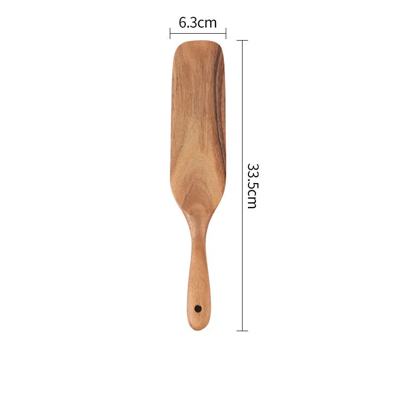 Teak Wood Long Handle Spatula Kitchen Turner Non Stick Cooking Utensils Wooden Salad Spatula Baking Scraper Rice Shovel Cookware