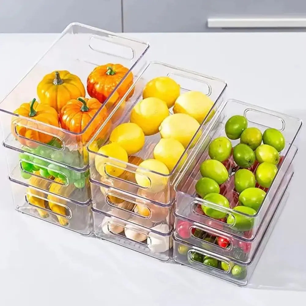 Drawer Organizer Bin Clear Stackable Fruit Food Jars Book Cosmetic Jewelry Storage Box Transparent Fridge Storage Bin Containers