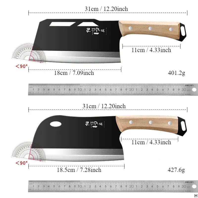 Cuchillo de Cocina de Acero Carbono – Alta Dureza, Rebanador y Picador Doble Uso