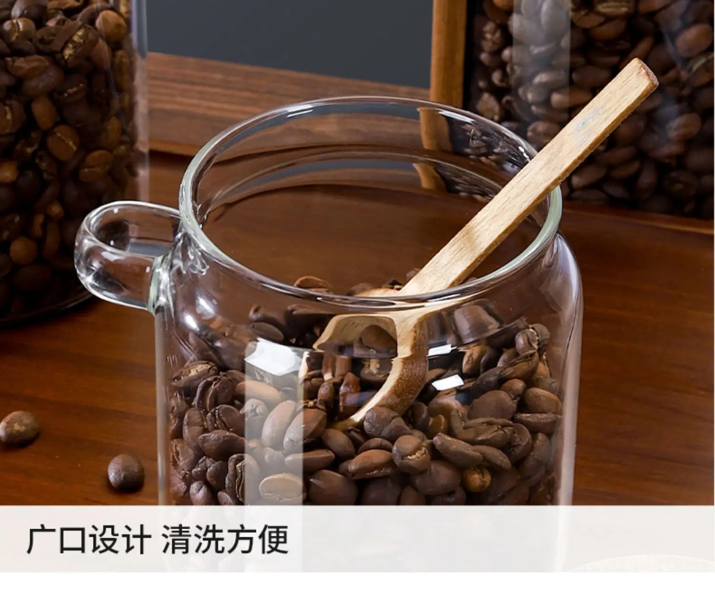 Coffee Bean Storage Jar Glass Sealed Jar with Spoon Storage Box Coffee Powder Storage Can Tea Can