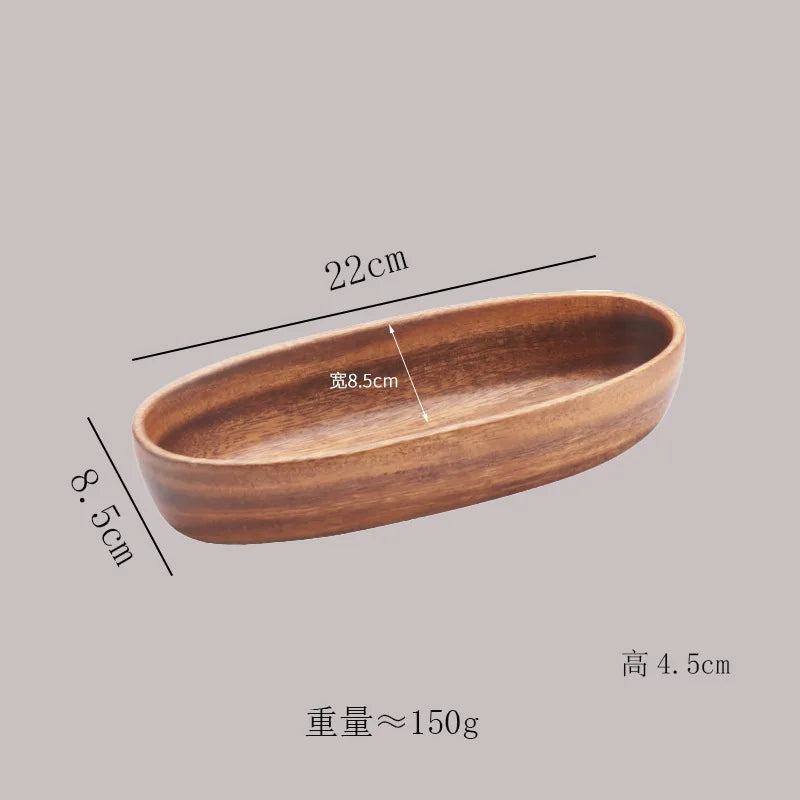 Acacia Wood Whole Wood Salad Bowl Dry Fruit Plate Fruit Snack Split Bowl Salad Boat Plate Walnut Fruit Plate Trays Decorative