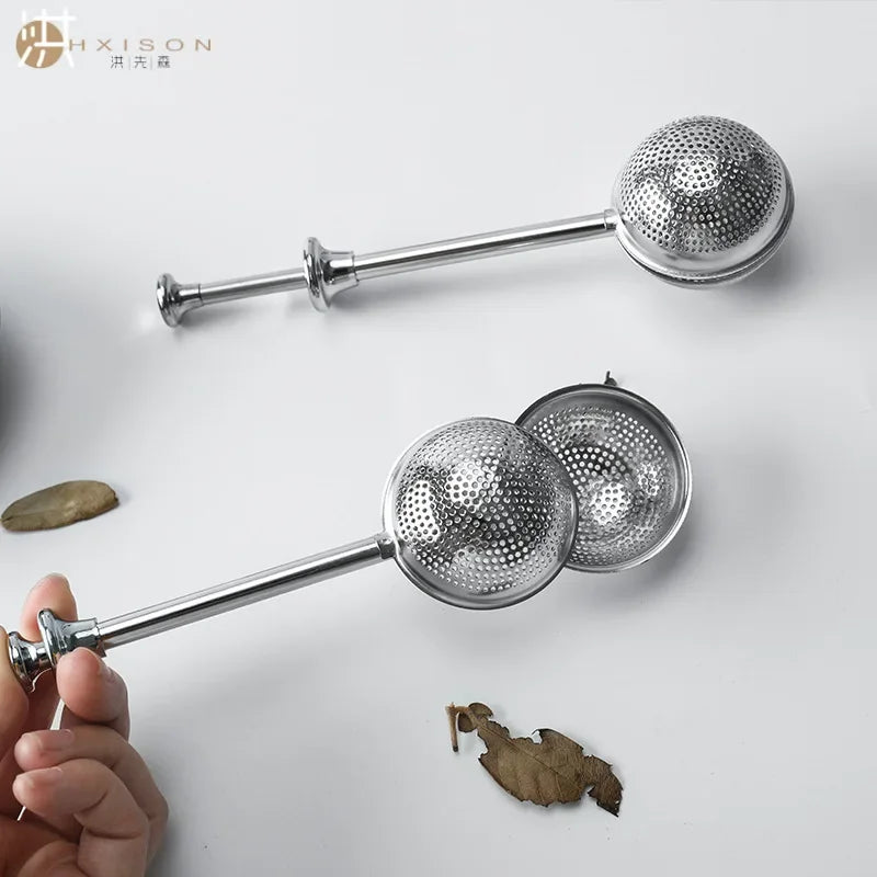 Press Type 304 Stainless Steel Tea Ball Infuser Retractable Metal Coffee Powder Cha Strainer Kitchen Diffuser Sieve For Spice