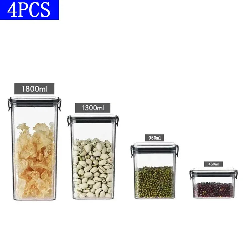 460-1800ml Sealed Jars Kitchen Grain Storage Organizer Large Tank Plastic Moisture-proof Storage Box Household Seasoning Jars