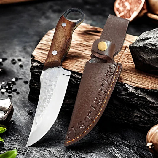 Cuchillo de Carnicero Forjado – Full Tang, Mango de Madera, Ideal para Carne y Pescado