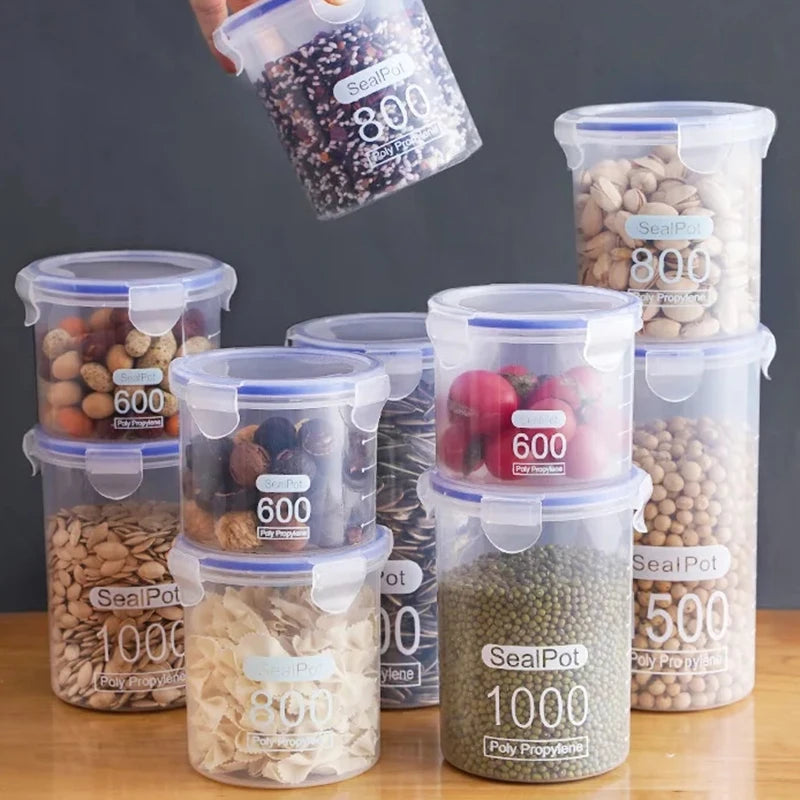 Plastic Sealed Tank Large Capacity Crisper Kitchen Organize Grain Storage Box With Scale Sealed Box Clear Jar Spice Container