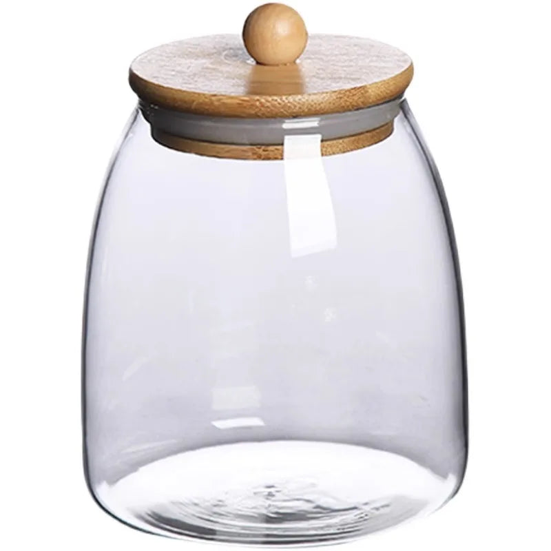 Wooden Lid Glass Sealed Jar Food Container Tea candy Kitchen Storage Bottle Jar Large Capacity Sealed For Kitchen Mason Jars