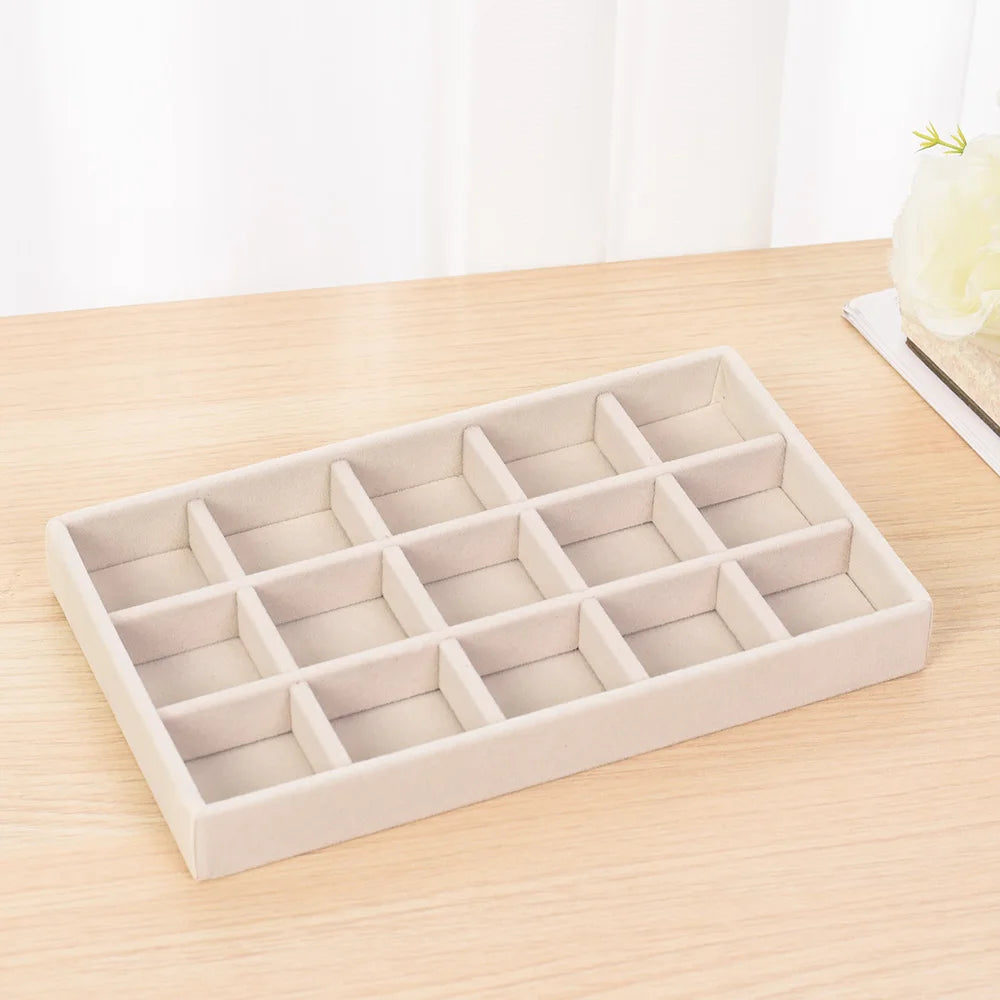 Velvet Jewelry Tray Display Case Portable Holder Earring Necklace Packaging Box Grey Beige Stackable Jewelry Organizer Boxes