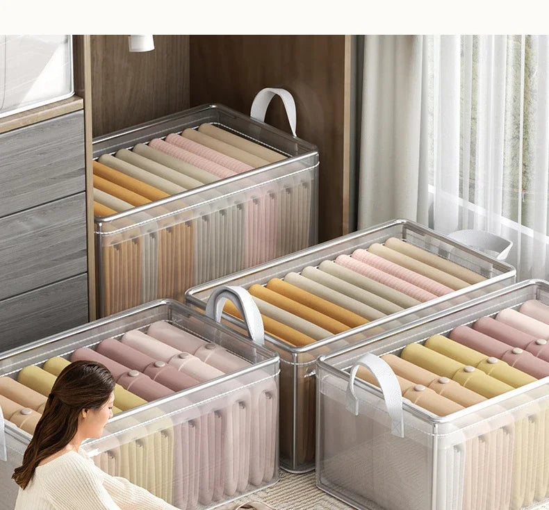 PVC Transparent Storage Basket for Clothes Underwear Storage Box Stainless Steel Frame Wardrobe Organizer Waterproof Cloth Box