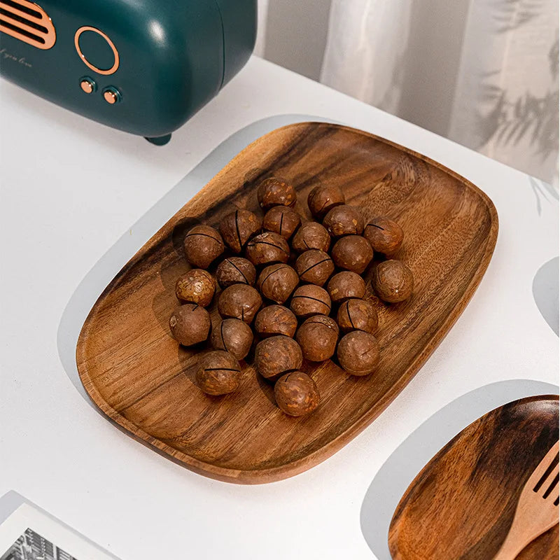 Solid Wood Dinner Plates Irregular Oval Serving Tray Fruit Dishes Dry Fruit Sushi Tea Tray Bread Wooden Plate Home Decoration