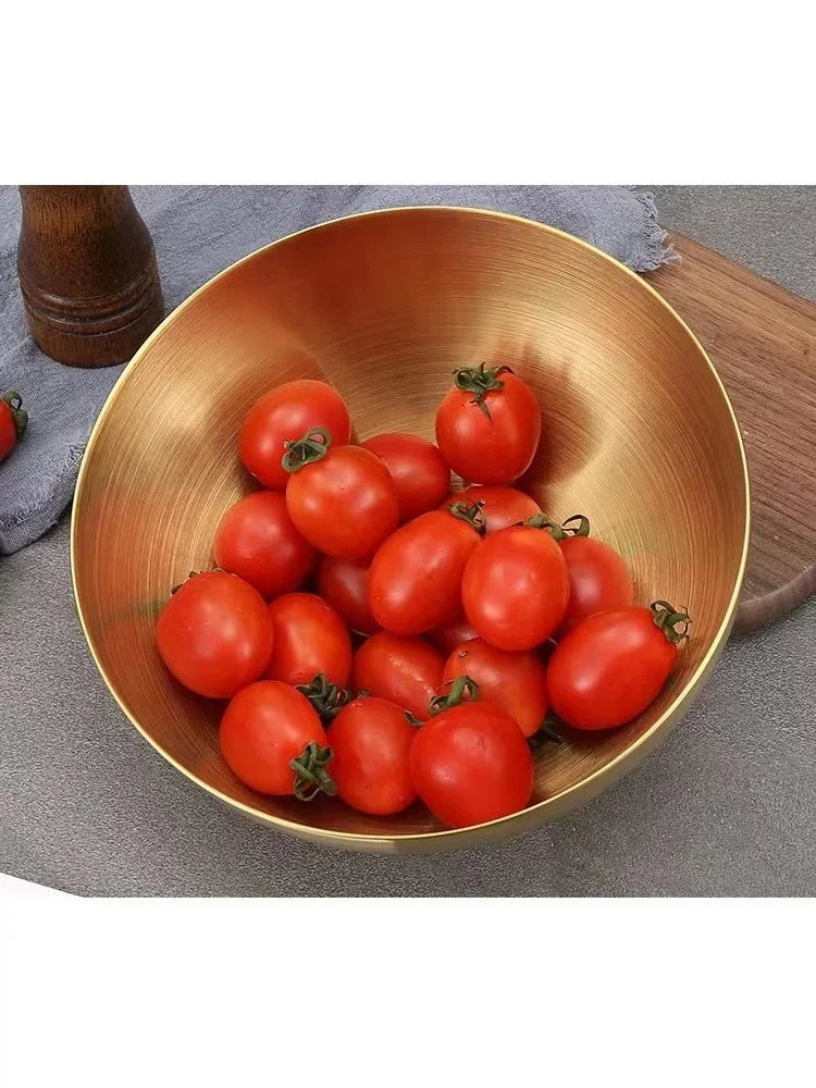 304 Golden Stainless Steel Fruit Salad Bowls Large Capacity Korean Style Food Container Soup Rice Noodle Kitchen Tableware