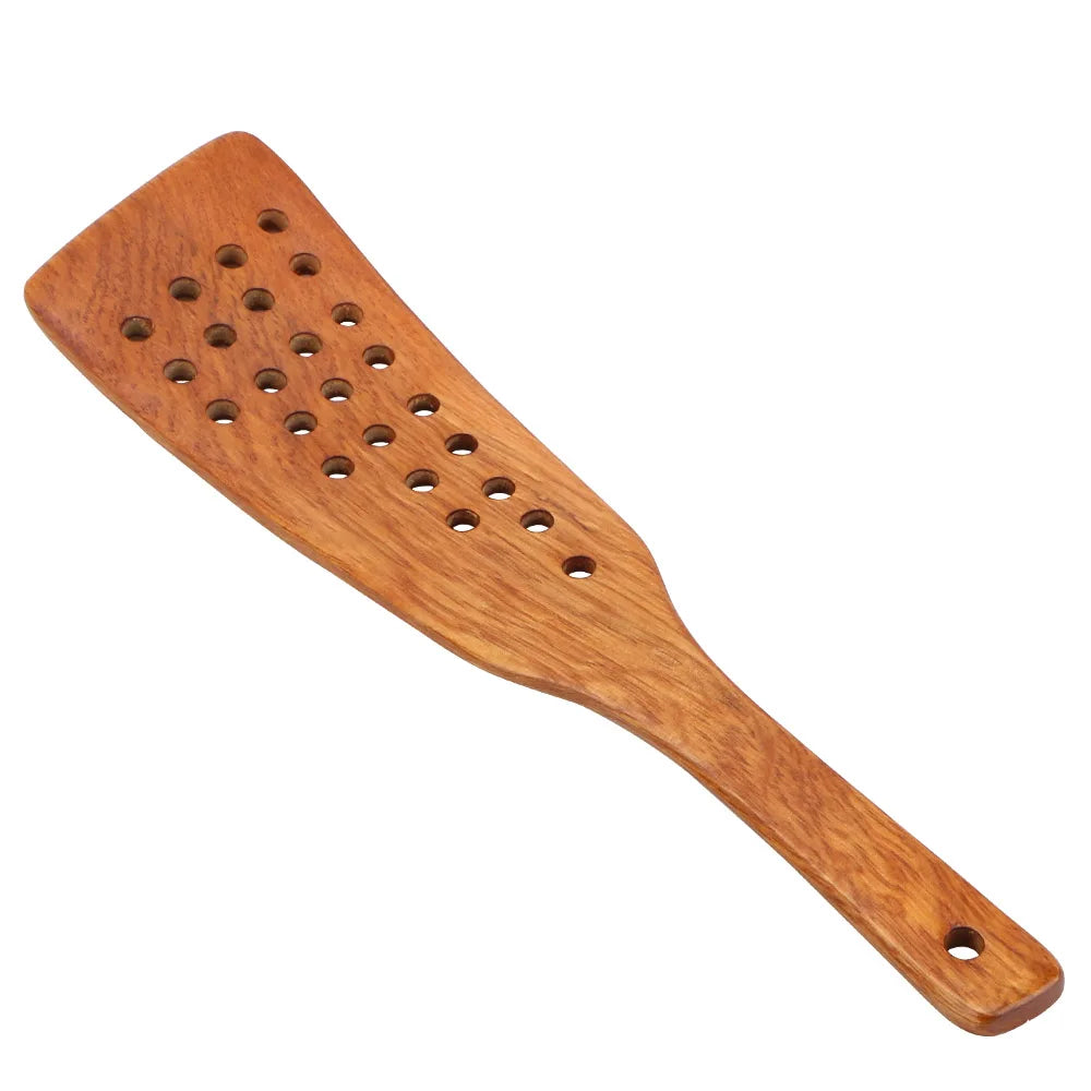 Filter Shovel Kitchen Accessories Kitchen Cooking Tool Frying Steak Shovel Wooden Spatula Non-Stick Pan 24 Holes