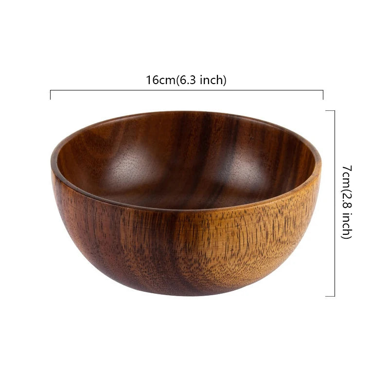 Natural Wood Bowl Food Serving Wooden Bowl for Rice Salads Fruit Soups Cereal Nuts Container Kids Unbreakable Dinnerware