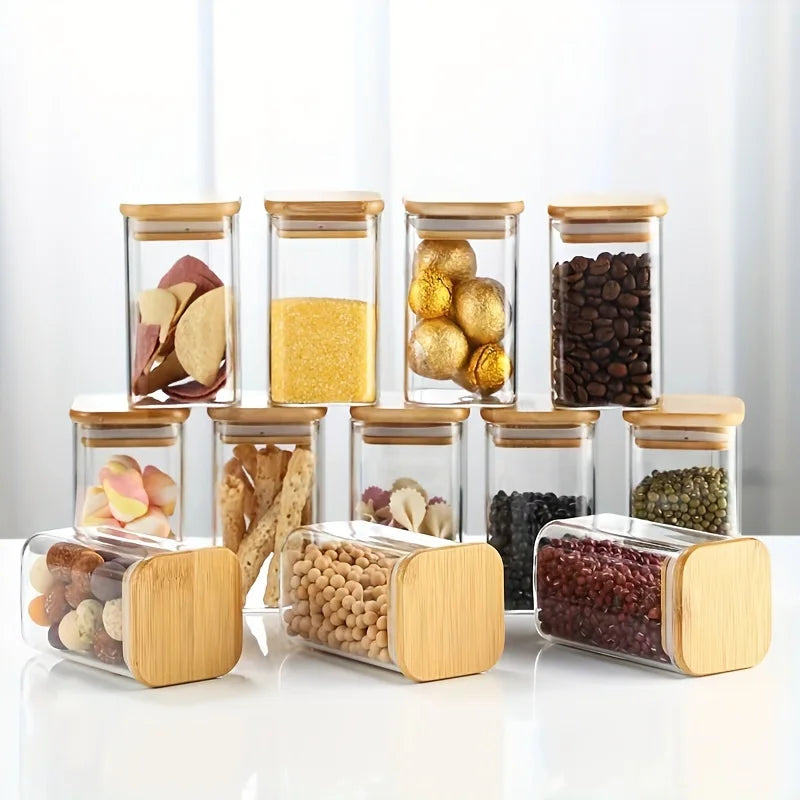 1/2/4/8pcs, 10oz Glass Jars With Airtight Lids, Candy Jars, Food Storage Containers With Bamboo Lids, Clear Jars