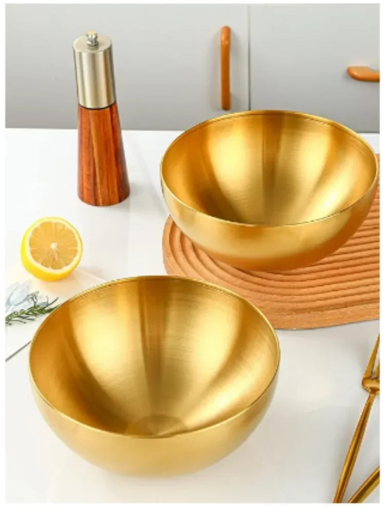 304 Golden Stainless Steel Fruit Salad Bowls Large Capacity Korean Style Food Container Soup Rice Noodle Kitchen Tableware