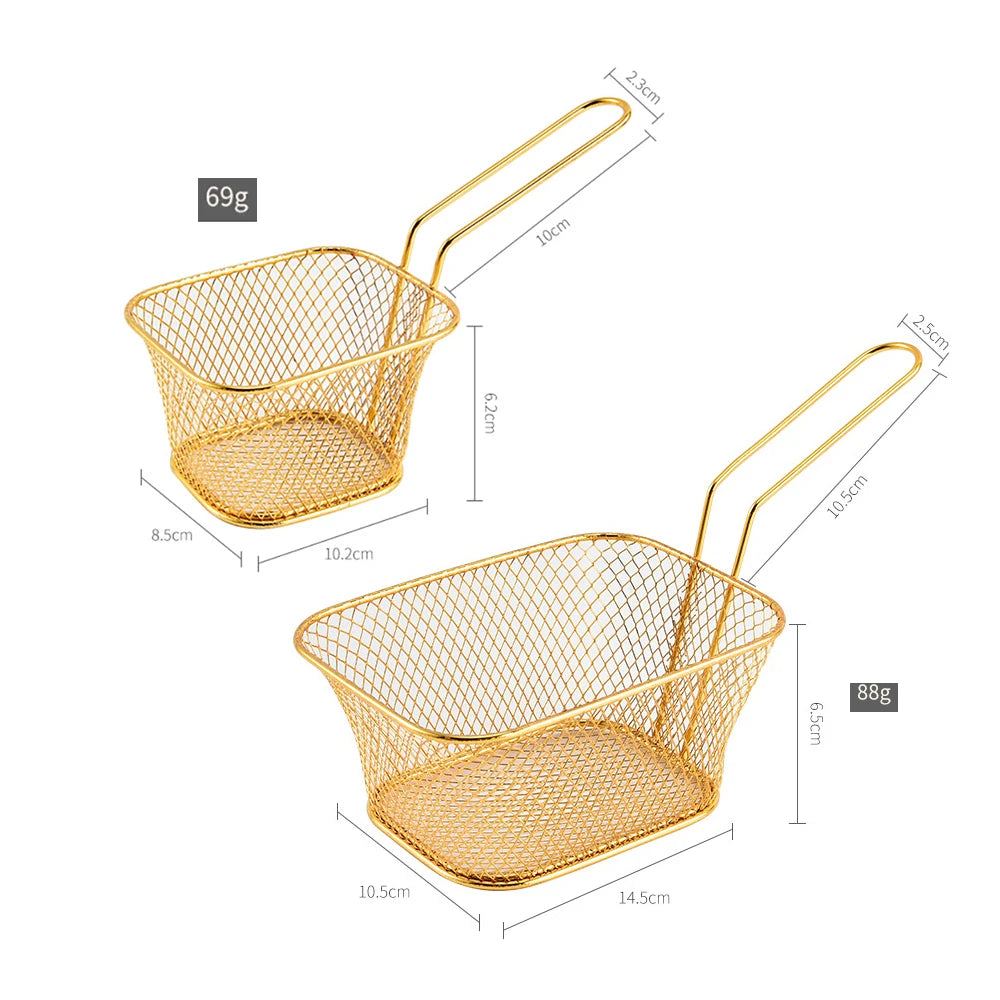 1PC Stainless Steel Frying Basket Multifunctional Mini French Fries Frying Basket Creative Square Oil Separated Frying Basket