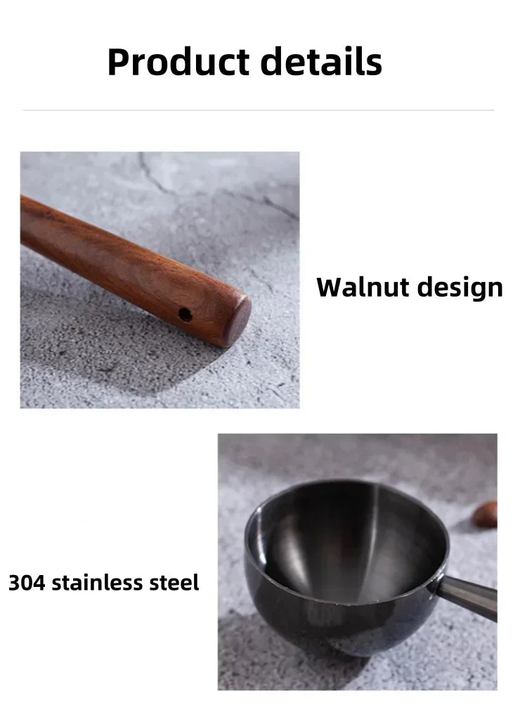 Stainless Steel Walnut Coffee Bean Measuring Spoons Household Tools High Profile Level Long Handle Coffee Powder Measuring Spoon