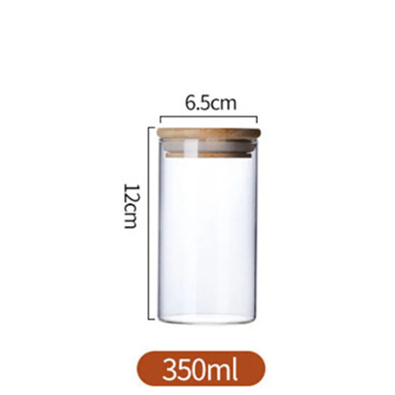 Glass Jar With Bamboo Lid Sealed Canister Food Storage Bottles Container Storage For Loose Tea Coffee Bean Kitchen Accessories