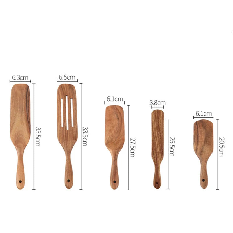 Teak Wood Long Handle Spatula Kitchen Turner Non Stick Cooking Utensils Wooden Salad Spatula Baking Scraper Rice Shovel Cookware