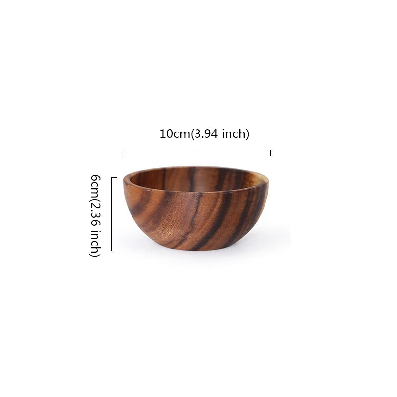 Natural Wood Bowl Food Serving Wooden Bowl for Rice Salads Fruit Soups Cereal Nuts Container Kids Unbreakable Dinnerware