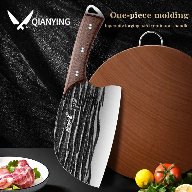 Cuchillo de Cocina Forjado a Mano – Acero Inoxidable, Mango de Madera, Ultra Afilado