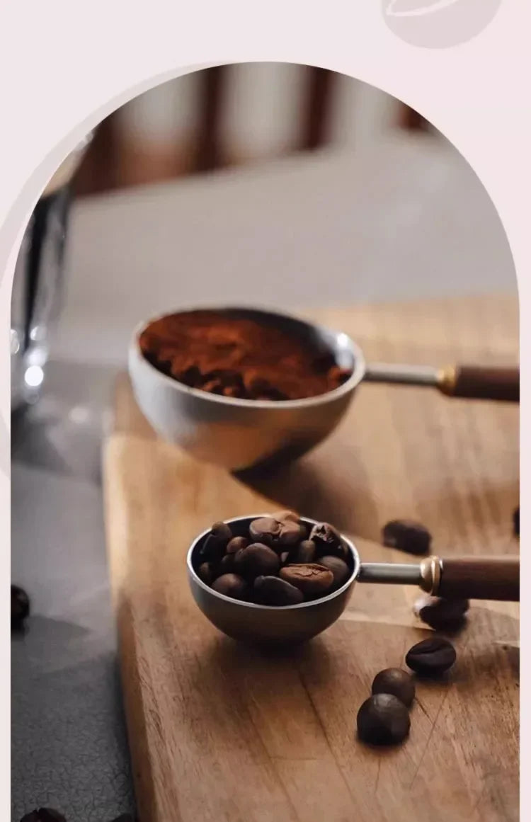 25ml Wooden Handle Stainless Steel Coffee Scoop Tablespoon Measuring Spoon Walnut Wood Long Handle Coffee Spoons Cafe Decoration