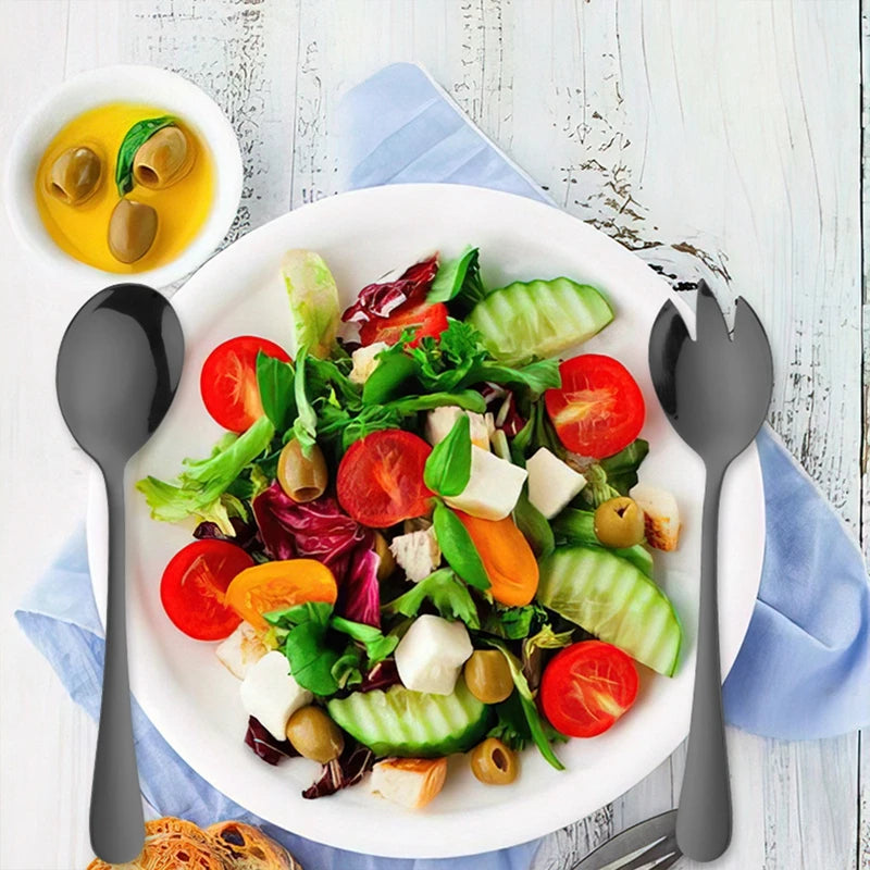 3Pcs/Set Salad Spoon Fork Set Dinnerware Stainless Steel Tableware Cutlery Set Serving Spoon Set Colorful Unique Spoon Flatware