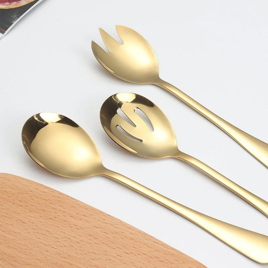 3Pcs/Set Salad Spoon Fork Set Dinnerware Stainless Steel Tableware Cutlery Set Serving Spoon Set Colorful Unique Spoon Flatware