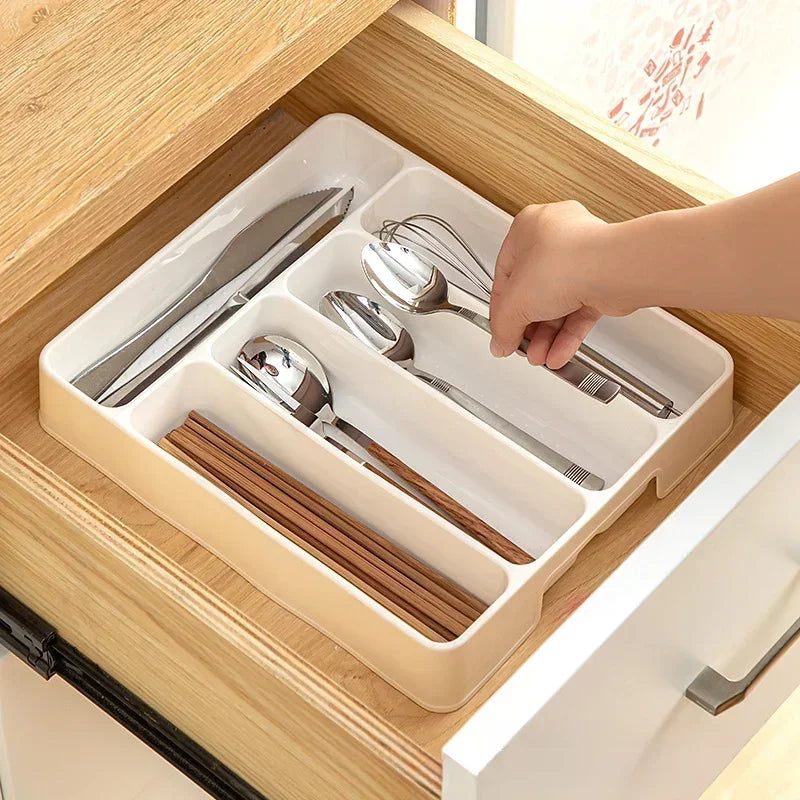 4/5 Compartments Cutlery Organizer Daily Drawer Divider Tray Rectangle Easy Clean Home Kitchen Spoon Fork Separation Box