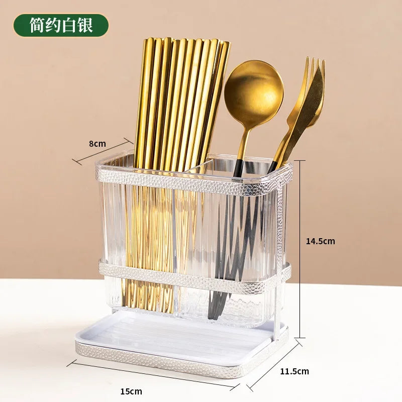 Light Luxury Double Layer Chopsticks Holder, Tableware Cage, Punch-Free, Fork, Spoon, Draining Tray, Kitchen Storage, Hanging