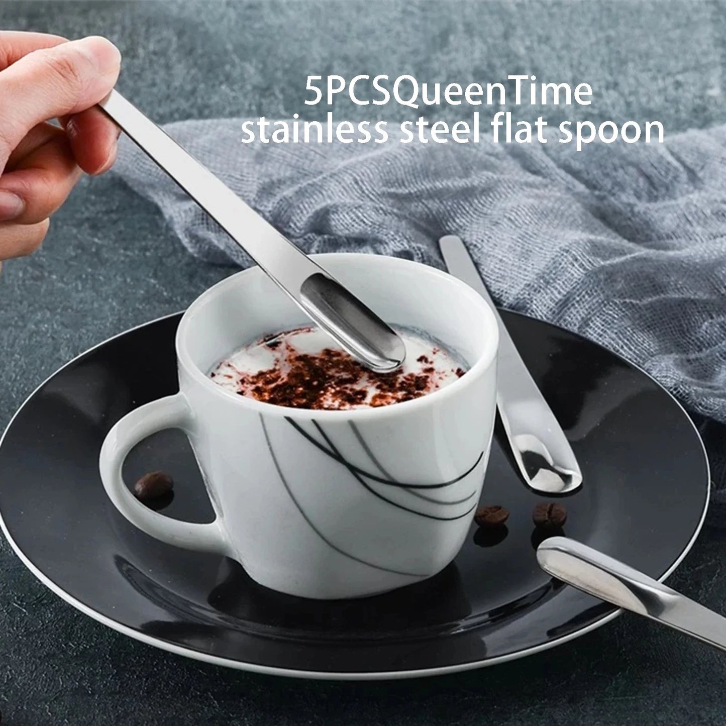 5PCS Coffee Spoon Stainless Steel Flat Spoon For Dessert Small Coffee Scoop Mixer Stirring Bar  Kitchen Tableware spoon