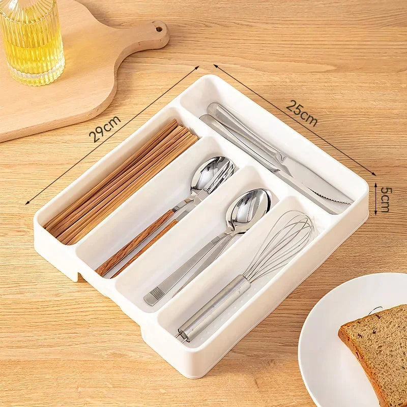 4/5 Compartments Cutlery Organizer Daily Drawer Divider Tray Rectangle Easy Clean Home Kitchen Spoon Fork Separation Box