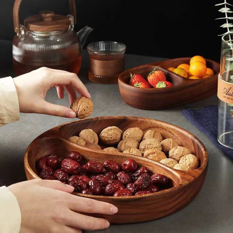 Acacia Wood Whole Wood Salad Bowl Dry Fruit Plate Fruit Snack Split Bowl Salad Boat Plate Walnut Fruit Plate Trays Decorative