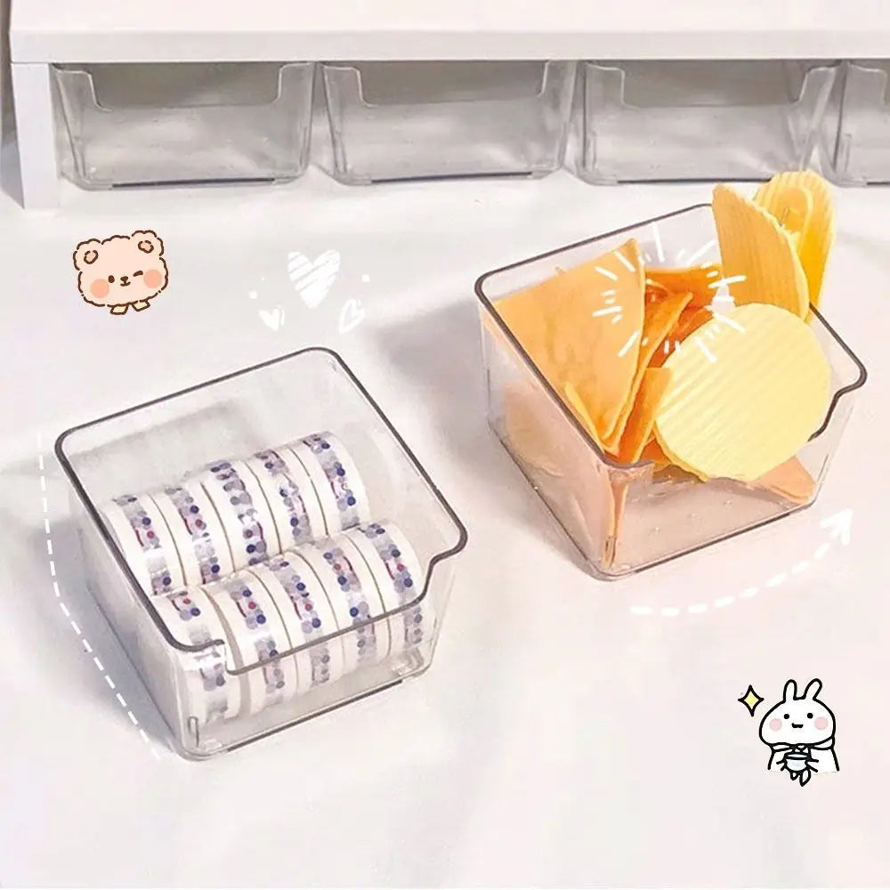 Drawer Organizer Bin Clear Stackable Fruit Food Jars Book Cosmetic Jewelry Storage Box Transparent Fridge Storage Bin Containers