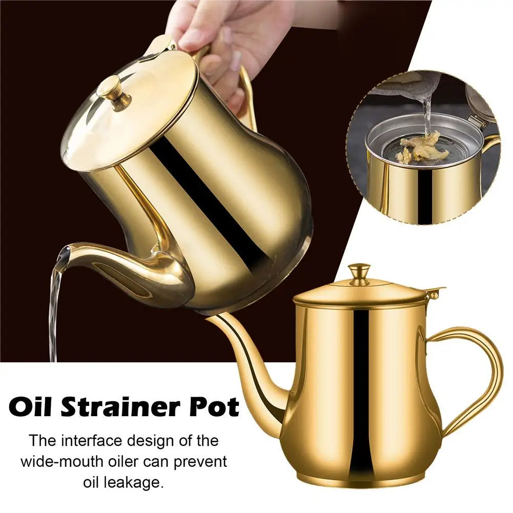 Stainless Steel Household Gold Oil Filter Pot Lard Strainer Tank Container Jug Large Capacity Storage Can Filter Kitchen Tools