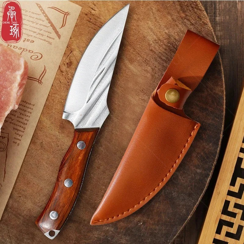 Cuchillo de Carnicero Forjado – Acero Inoxidable, Mango de Madera, Full Tang