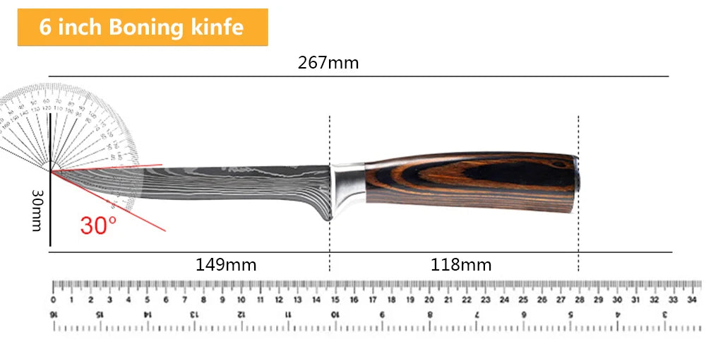 Juego de Cuchillos de Chef – Santoku Japonés, Patrón Damasco Láser, Ultra Afilados