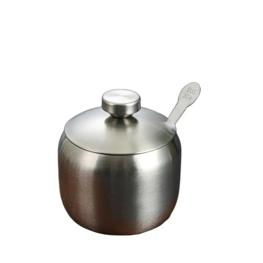 Stainless Steel Seasoning Jar for Spices Sugar Salt Pepper Condiment Shaker Can Bottle Storage Box with Lid Spoon Kitchen Gadget