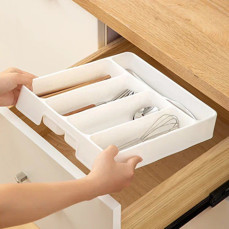 4/5 Compartments Cutlery Organizer Daily Drawer Divider Tray Rectangle Easy Clean Home Kitchen Spoon Fork Separation Box