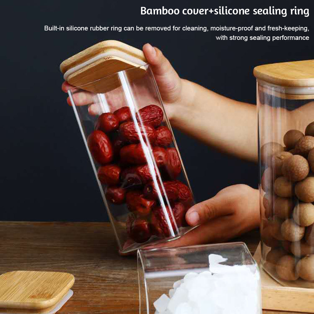 Glass Food Storage Containers With Wooden Lid Kitchen Snack Fruit Candy Nut Sundries Coffee Storage Organizer for Kitchen