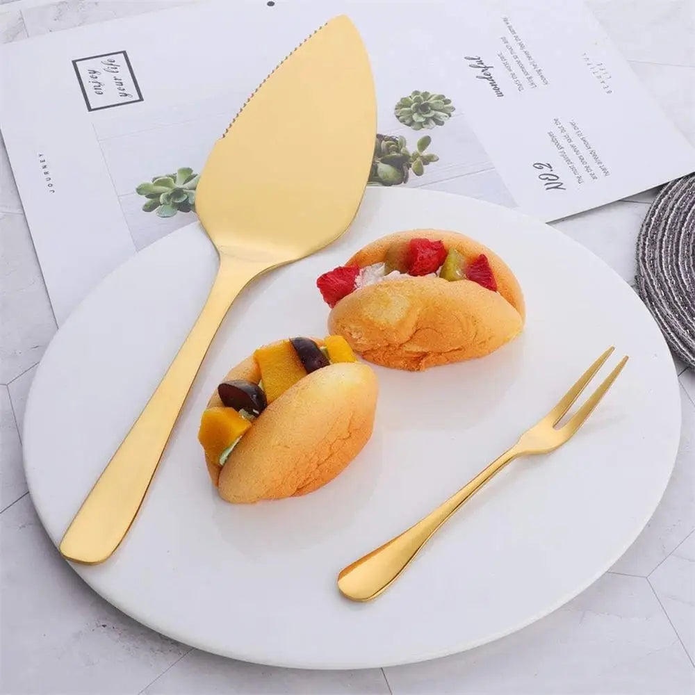 5-piece Stainless Steel Cake Shovel Knife Dessert Fork Set Pie Pizza Cheese Divider Knives Fruit Two Tooth Fork Baking Tools